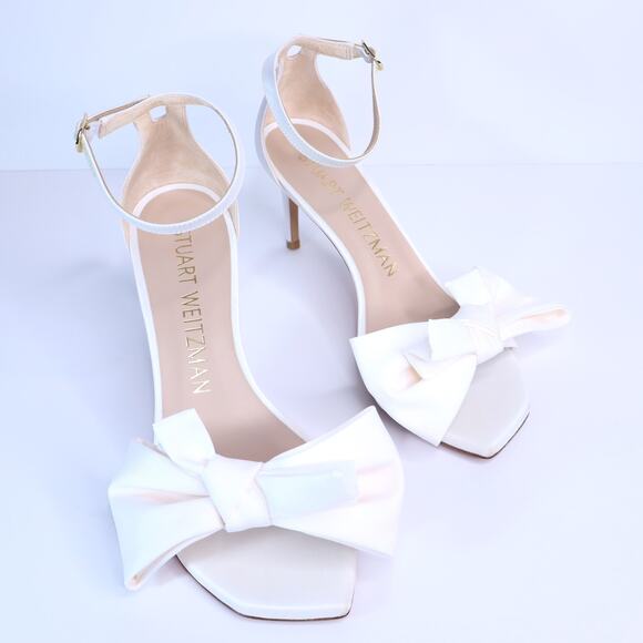STUART WEITZMAN Nudistcurve Love Knot Heel Sandal Ivory 100mm Women's 7.5B - Picture 2 of 8